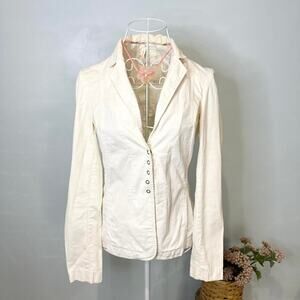 Stunning white fitted long sleeve babydoll structured blouse collared top